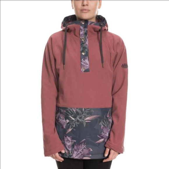 NWT 686 Women's Crushed Berry Colorblock Floral Hera Fleece Anorak - Picture 1 of 12